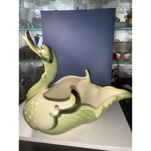 Large Vintage MCM HULL Pottery USA Green/ Chartreuse Duck Planter 1960's #69 - Picture 2 of 8